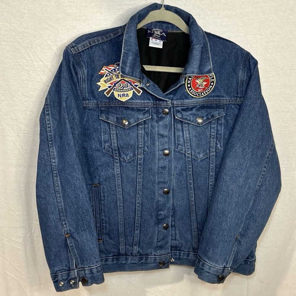 NRA Gear Women’s Denim‎ Trucker Jean Jacket Concealed Carry Sz L made In USA